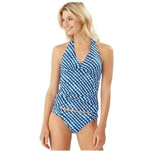 Tommy Bahama NWT Sz M Harbour Island Reversible Halter Tankini Navy Gingham